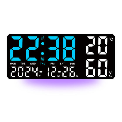 Digital Wall Clock with Temperature & Humidity Display, Multifunctional LED Alarm Clock with Remote Control, Ambient Light.