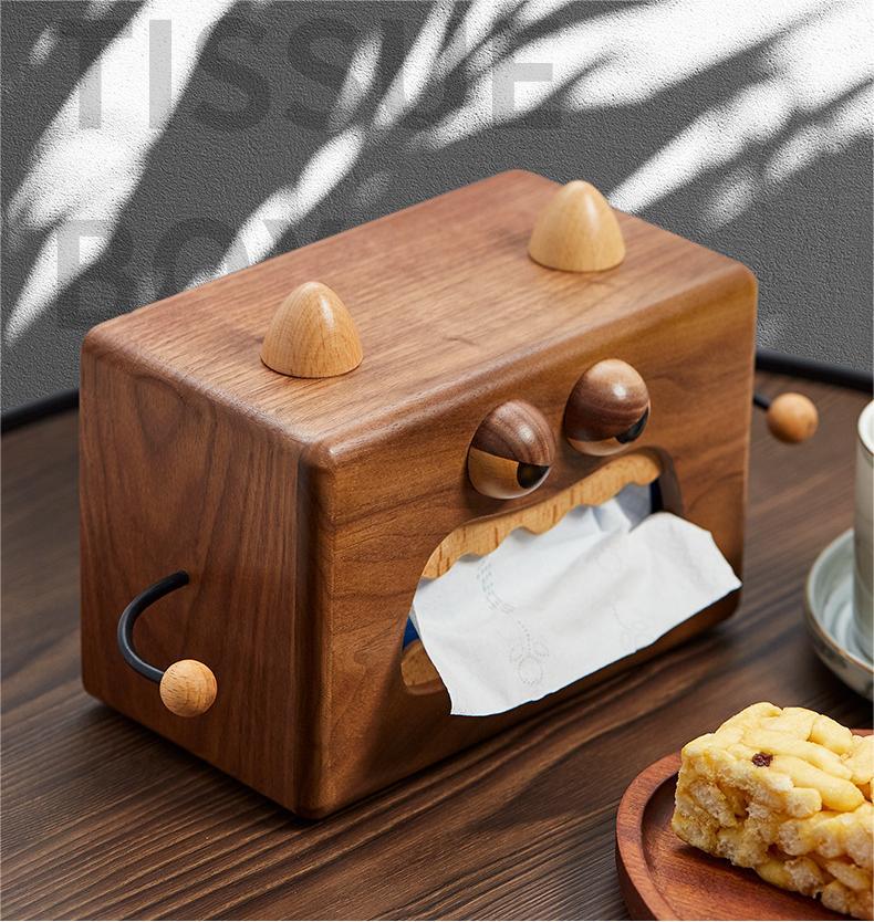 Wooden creative household gifts Solid wood small monster tissue box Cute cartoon household wooden tissue box