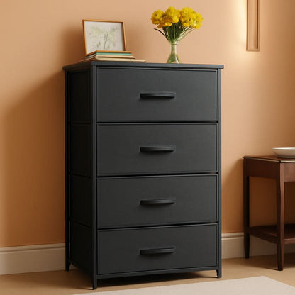 Black Compact Dresser Featuring SteelFrame And WoodenTop